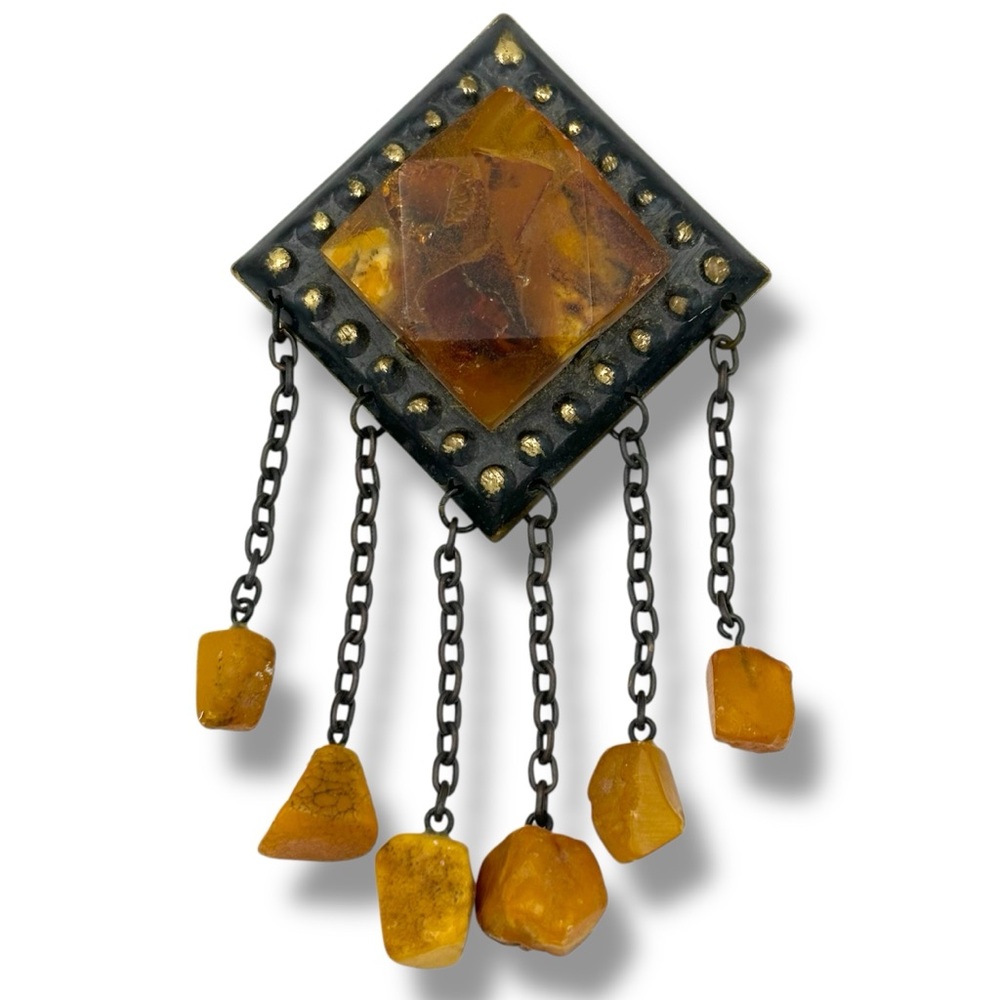 Baltic Amber Medieval Style Vintage Antique Brooch Pin